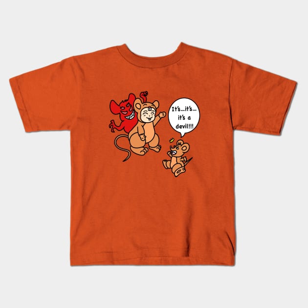 Cartoon boy mice costume Kids T-Shirt by Andrew Hau